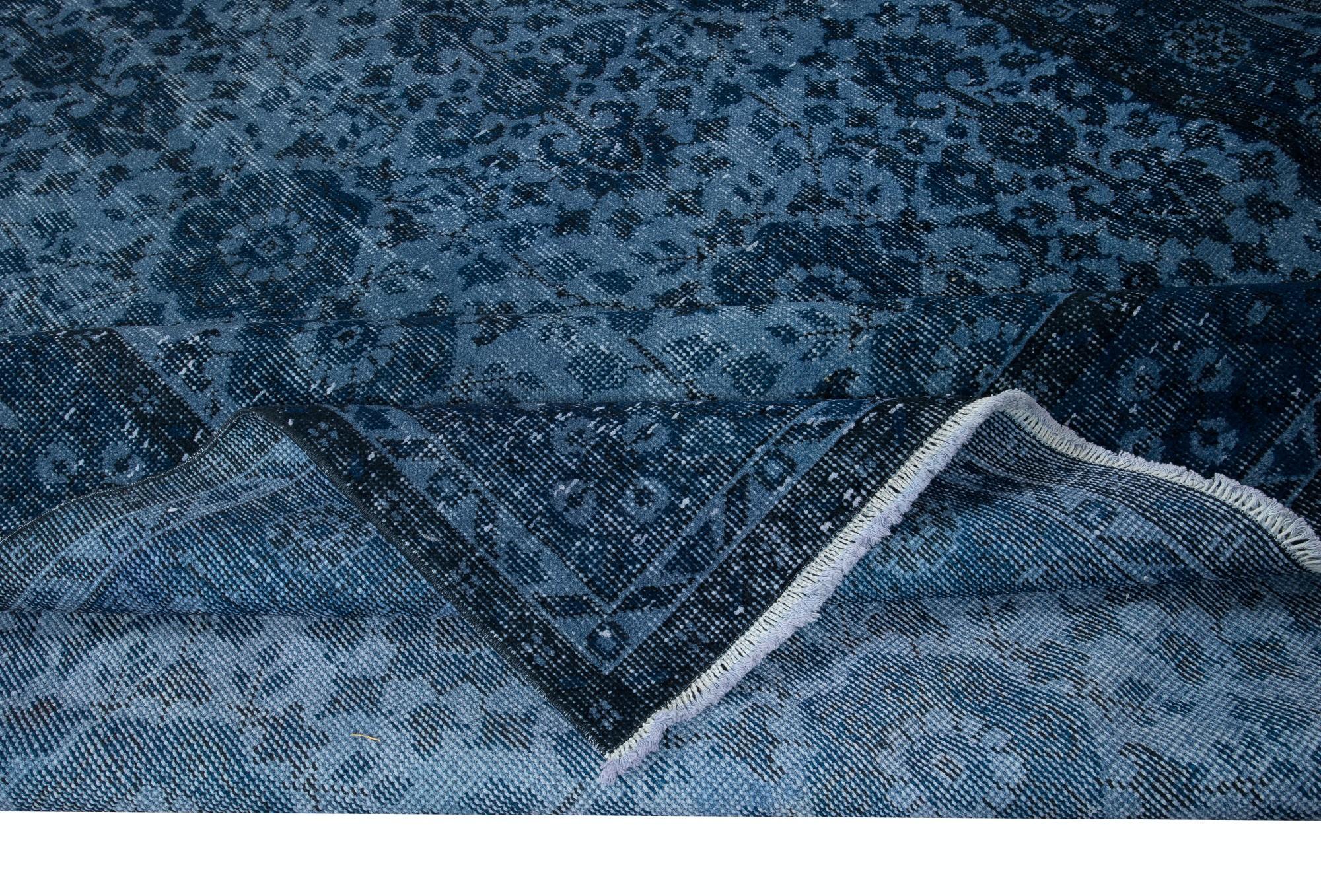 Turc 6.4x10.6 Ft Hand Knotsted Floral Rug, Blue Modern Modern Turkish Carpet for Living Room (Tapis turc moderne pour le salon) en vente