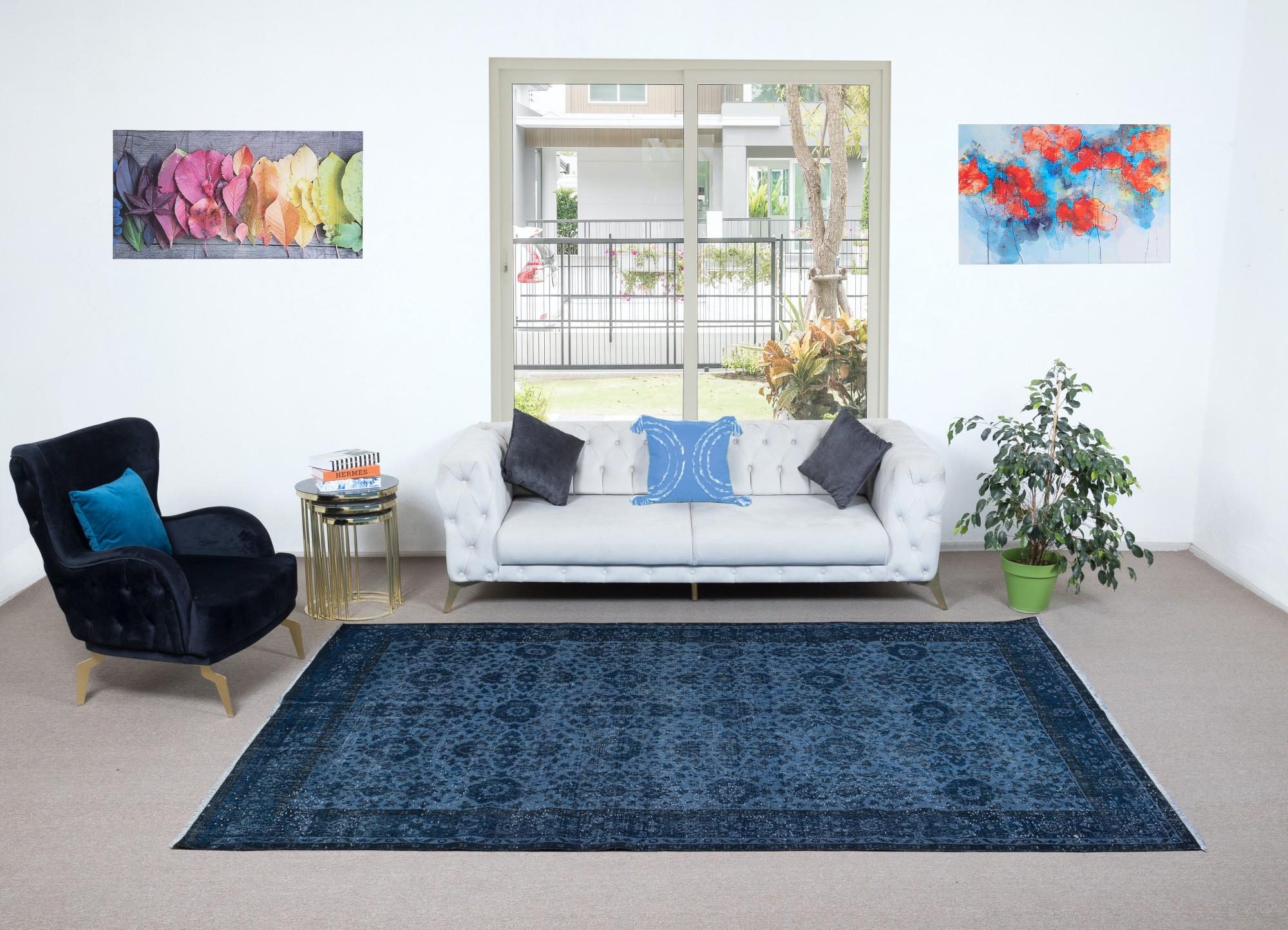 Noué à la main 6.4x10.6 Ft Hand Knotsted Floral Rug, Blue Modern Modern Turkish Carpet for Living Room (Tapis turc moderne pour le salon) en vente