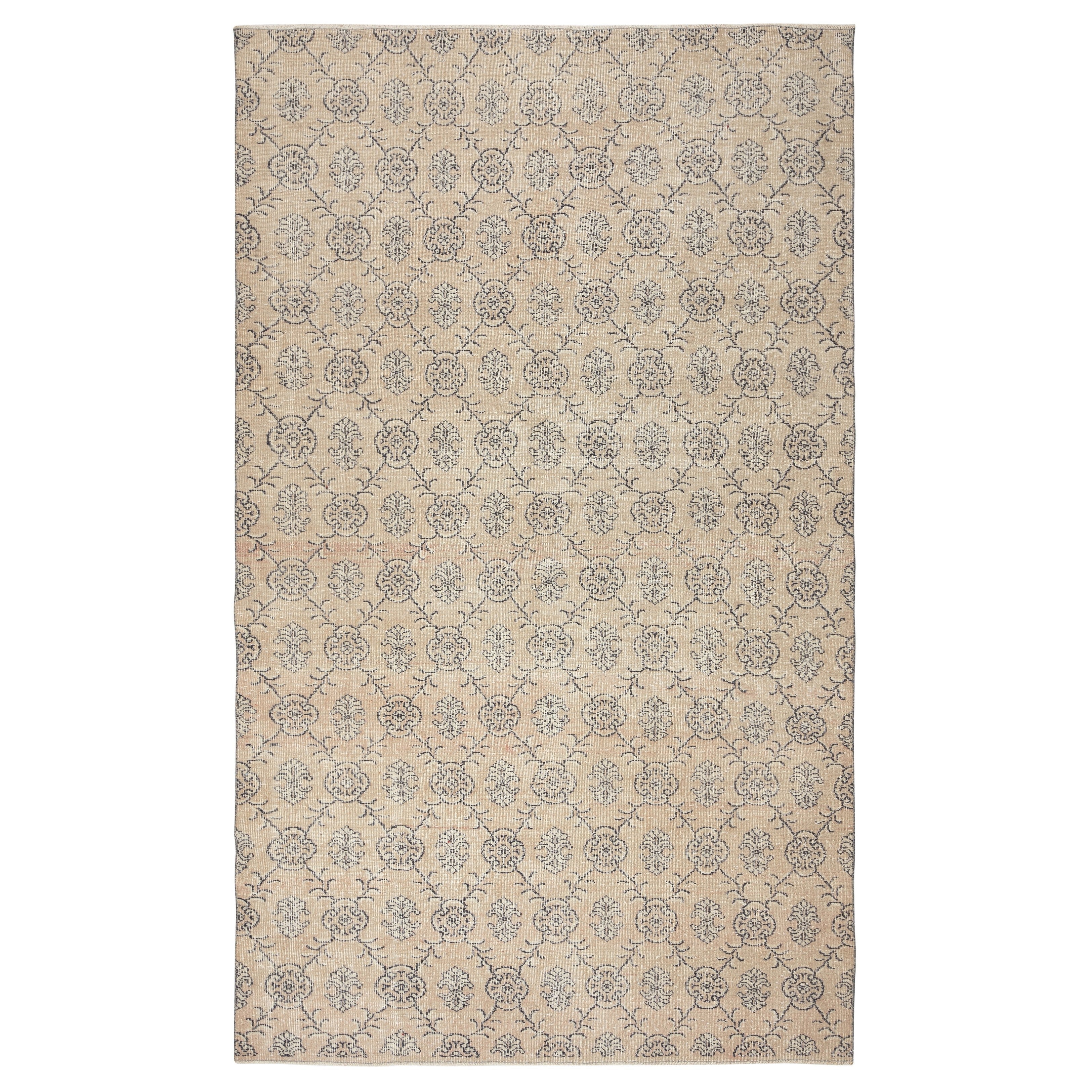 Tappeto in lana vintage turco annodato a mano 6.4x10.7 Ft. Tappeto a motivi floreali