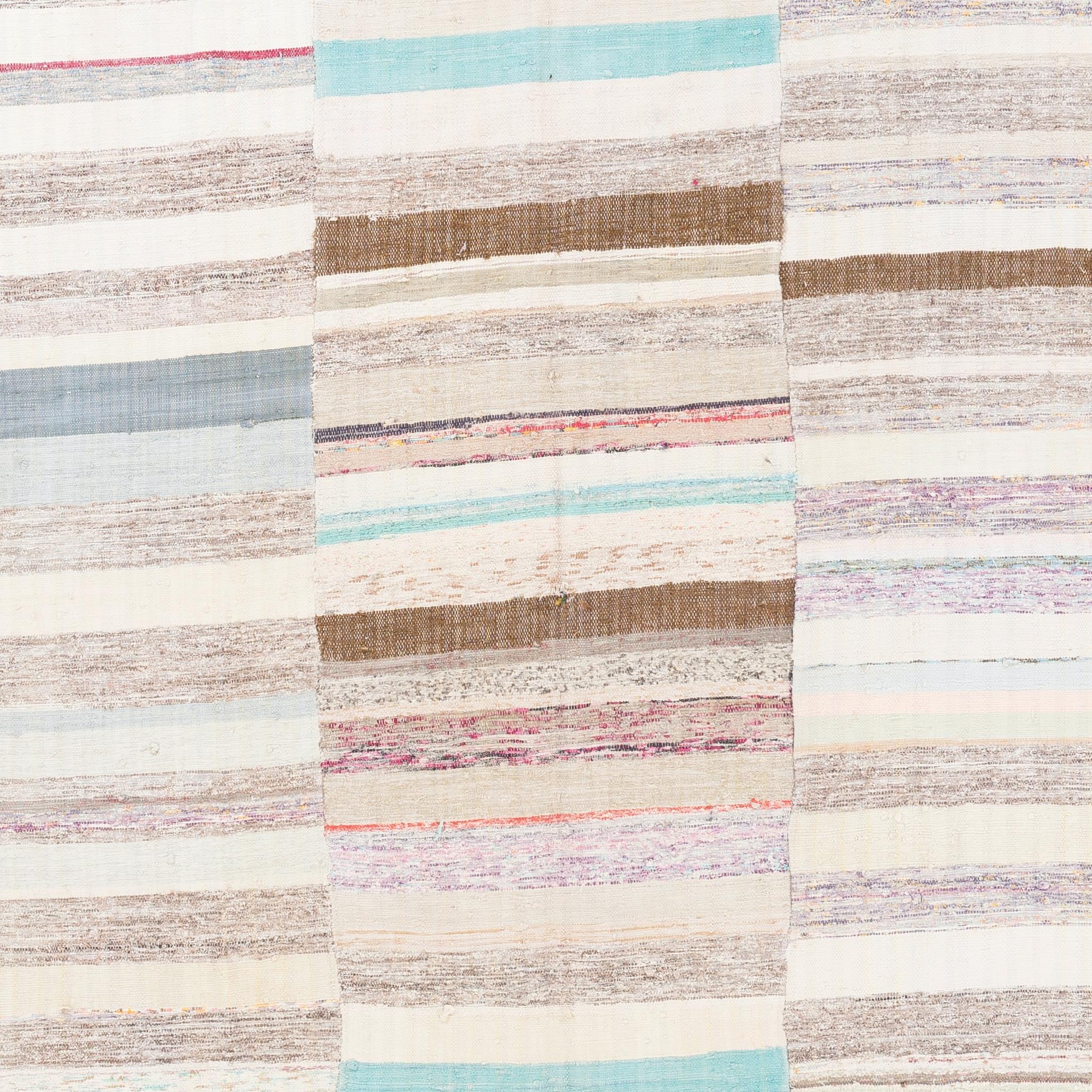 6,4x11.4 Fuß Handgefertigter Vintage- Rag-Teppich aus gebänderter Baumwolle, Flachgewebe-Kelim aus der Türkei (Türkisch) im Angebot