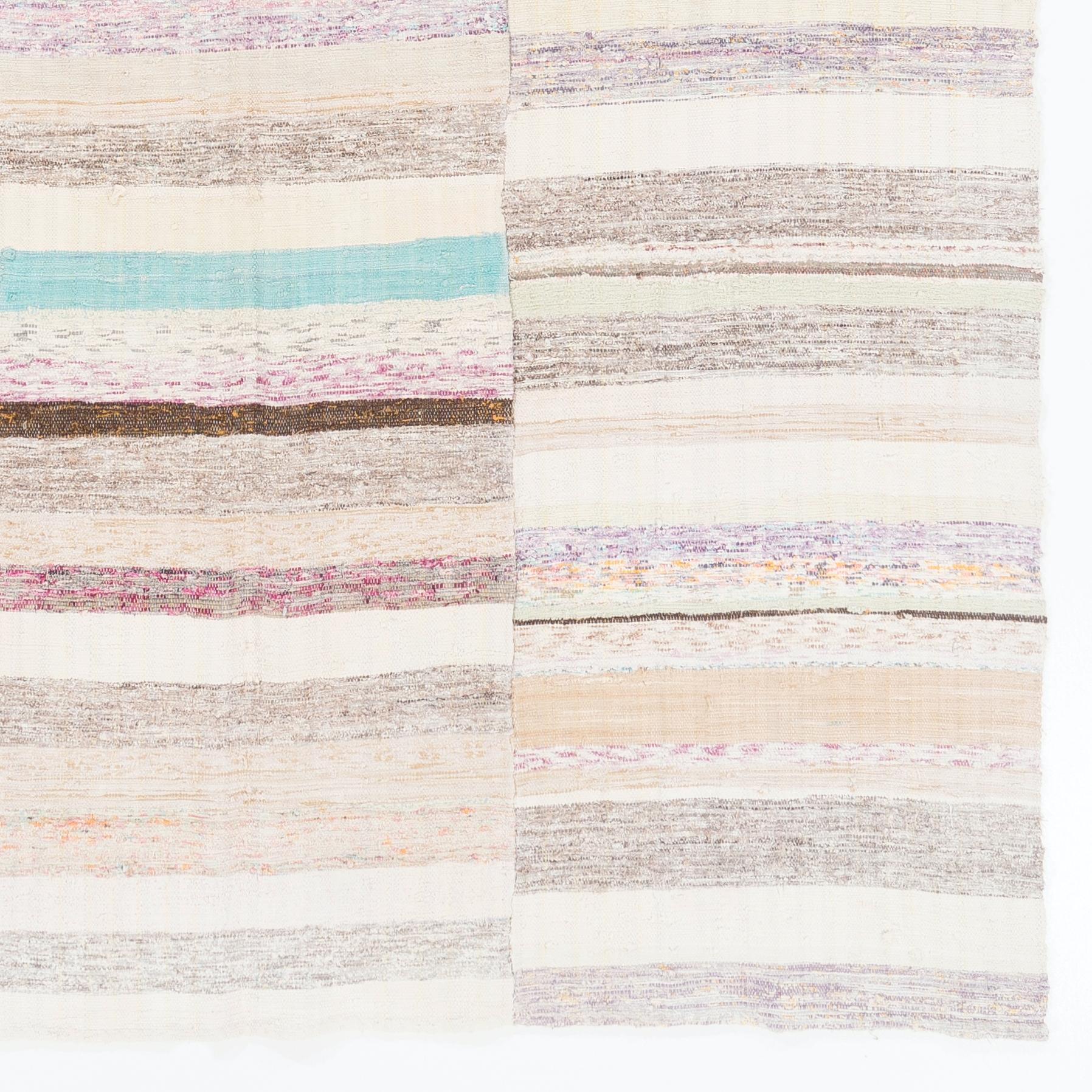 6,4x11.4 Fuß Handgefertigter Vintage- Rag-Teppich aus gebänderter Baumwolle, Flachgewebe-Kelim aus der Türkei (Türkisch) im Angebot
