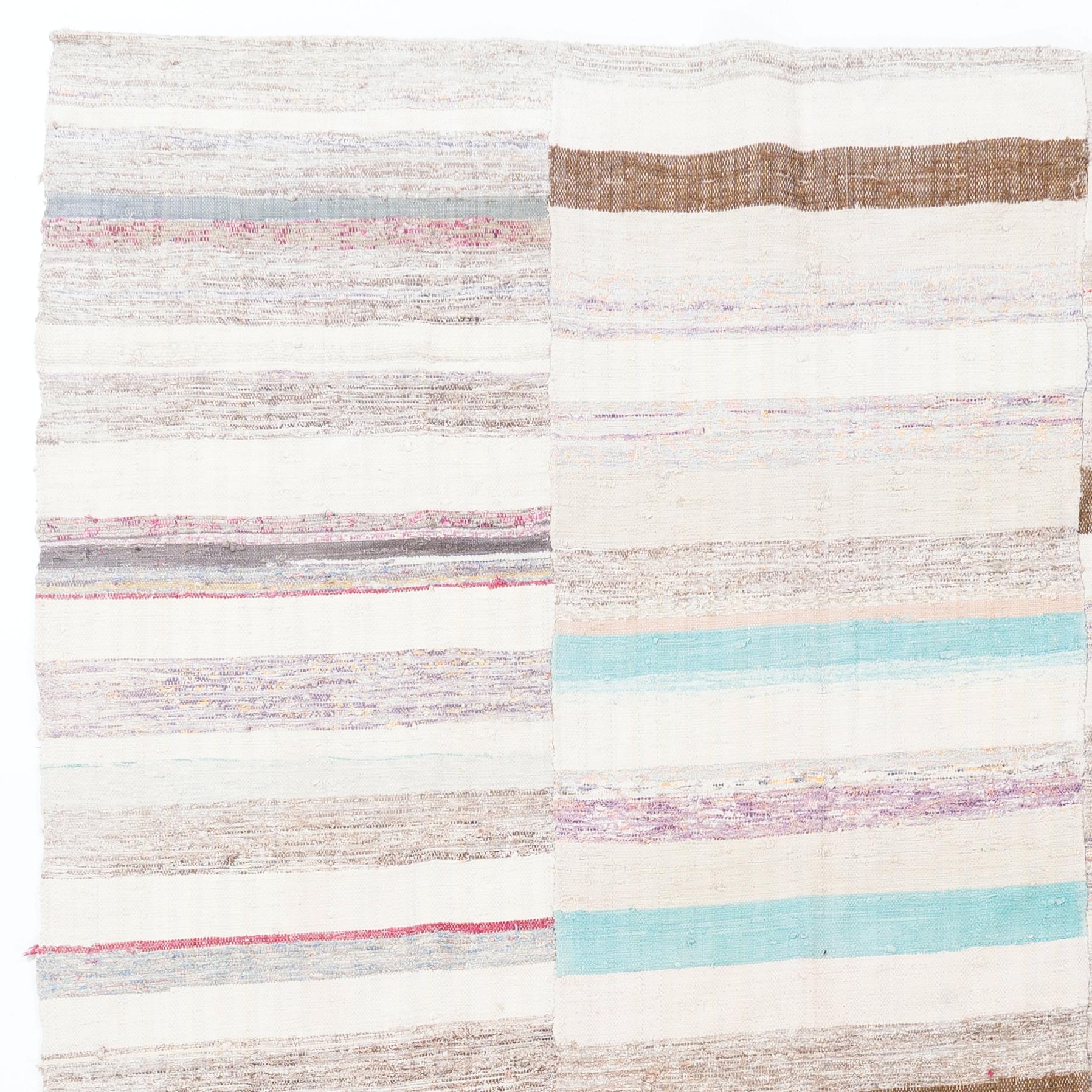 6,4x11.4 Fuß Handgefertigter Vintage- Rag-Teppich aus gebänderter Baumwolle, Flachgewebe-Kelim aus der Türkei im Zustand „Gut“ im Angebot in Spring Valley, NY