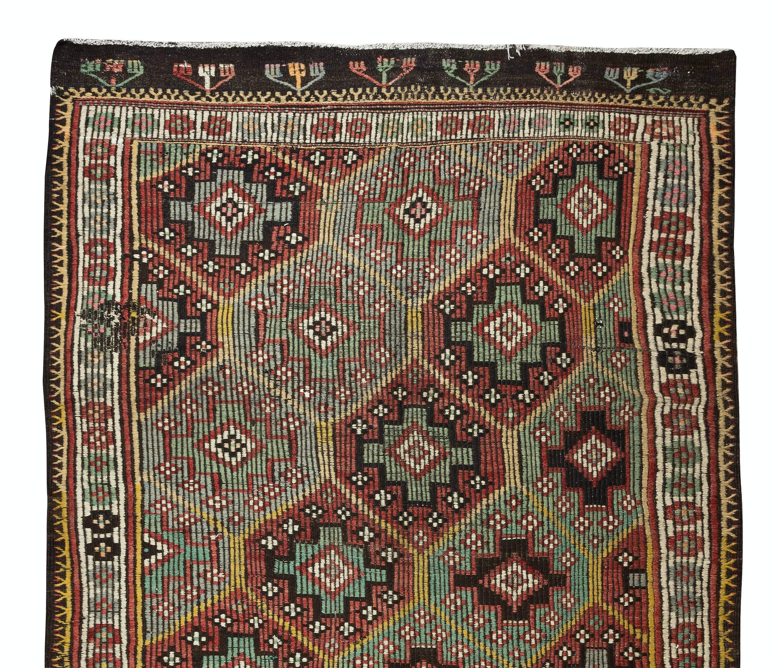 6.4x12.2 Ft Handmade Vintage Turkish Jijim Kilim, One of a Kind Rug, 100% Wool In Good Condition For Sale In Spring Valley, NY