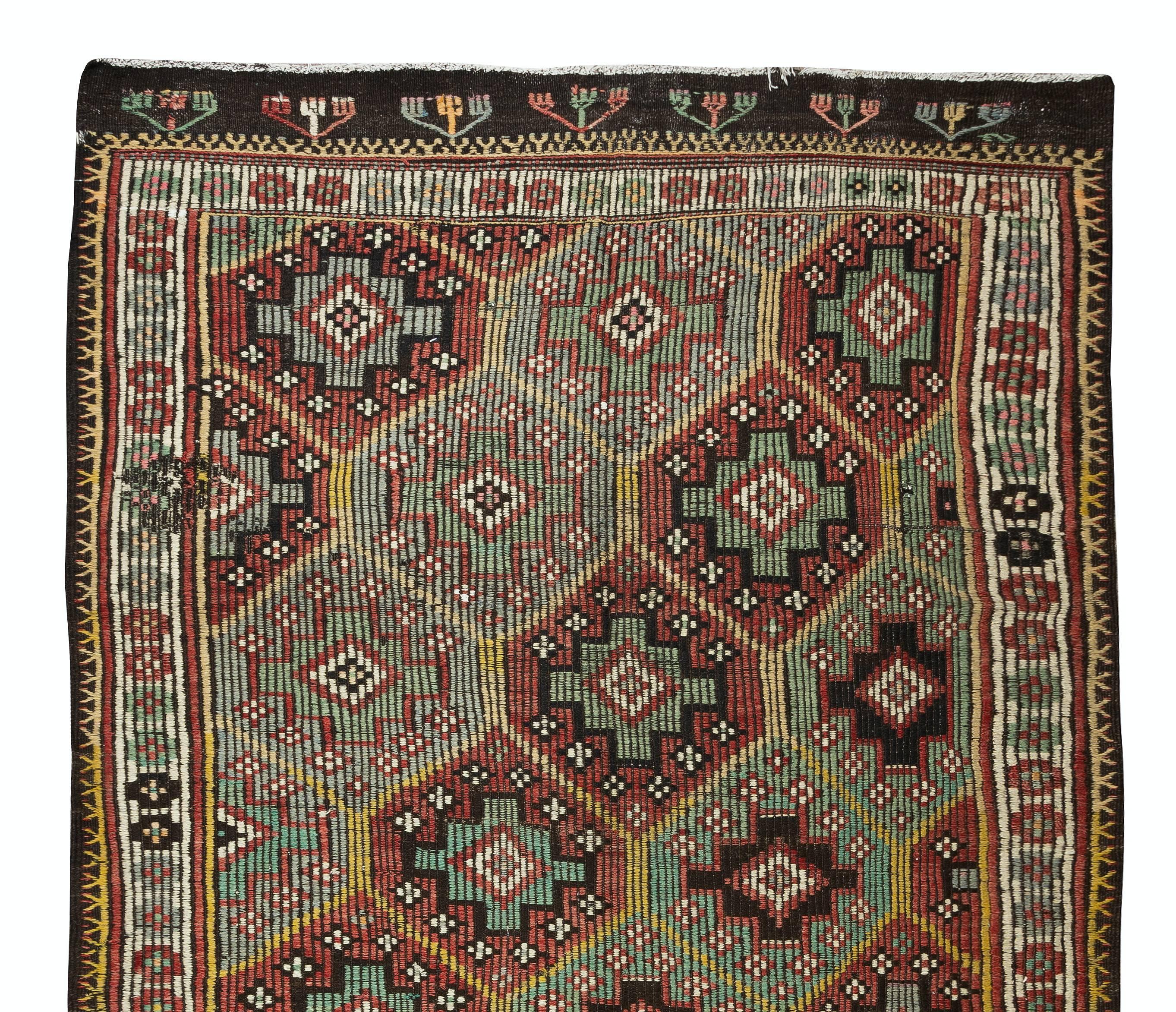 6.4x12.2 Ft Handmade Vintage Turkish Jijim Kilim, One of a Kind Rug, 100% Wool In Good Condition For Sale In Philadelphia, PA