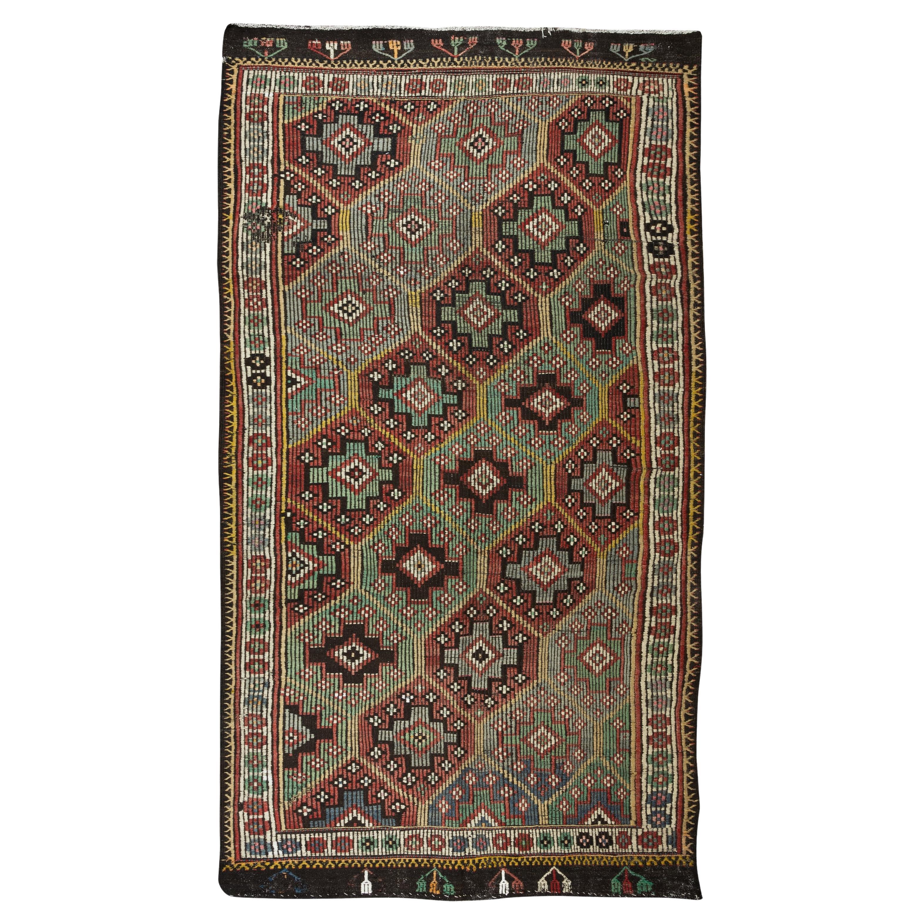 6.4x12.2 Ft Handmade Vintage Turkish Jijim Kilim, One of a Kind Rug, 100% Wool For Sale