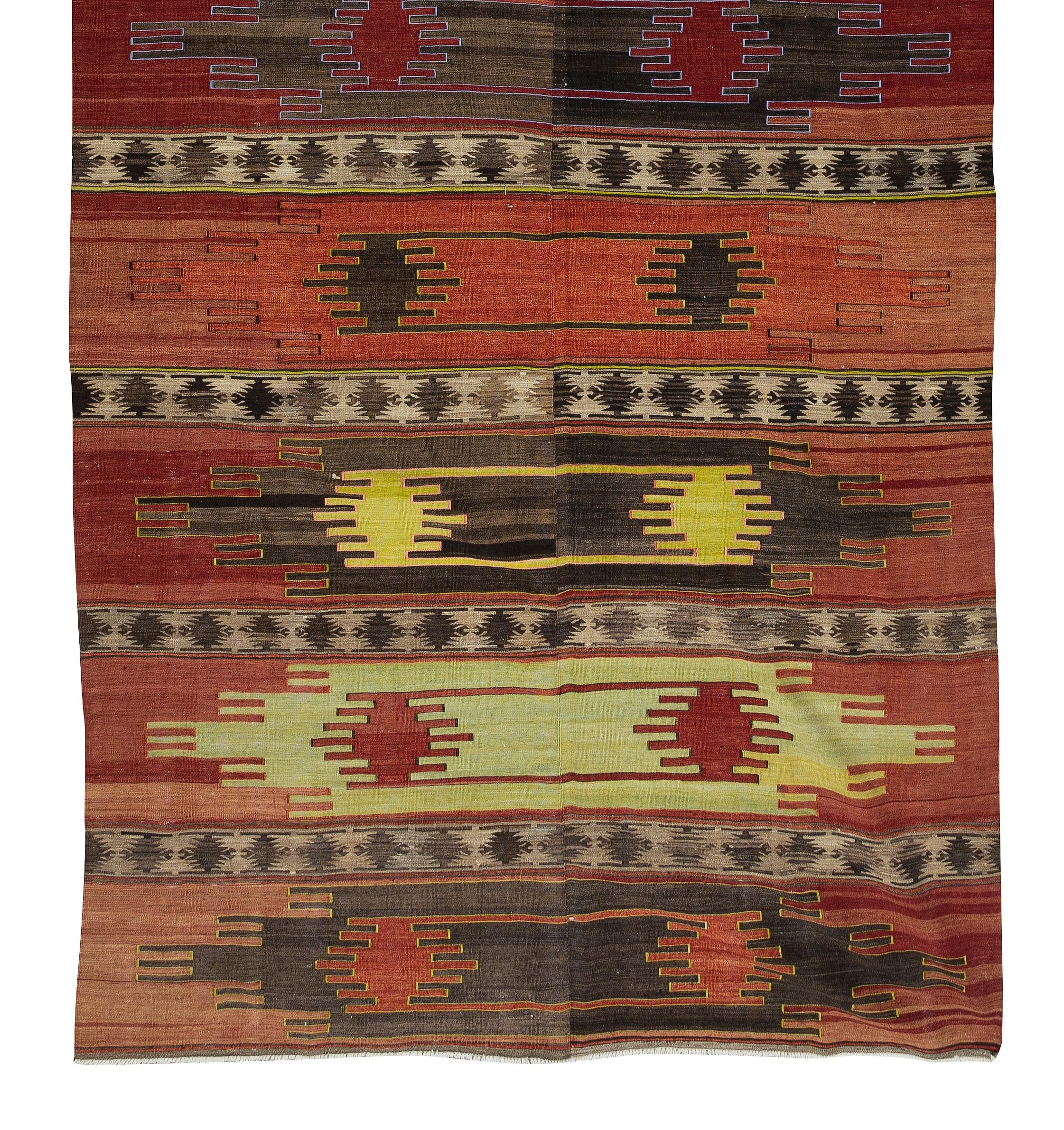 20th Century 6.4x14 Ft Handmade Nomadic Turkish Runner Kilim 'Flat Weave', Vintage Ethnic Rug For Sale