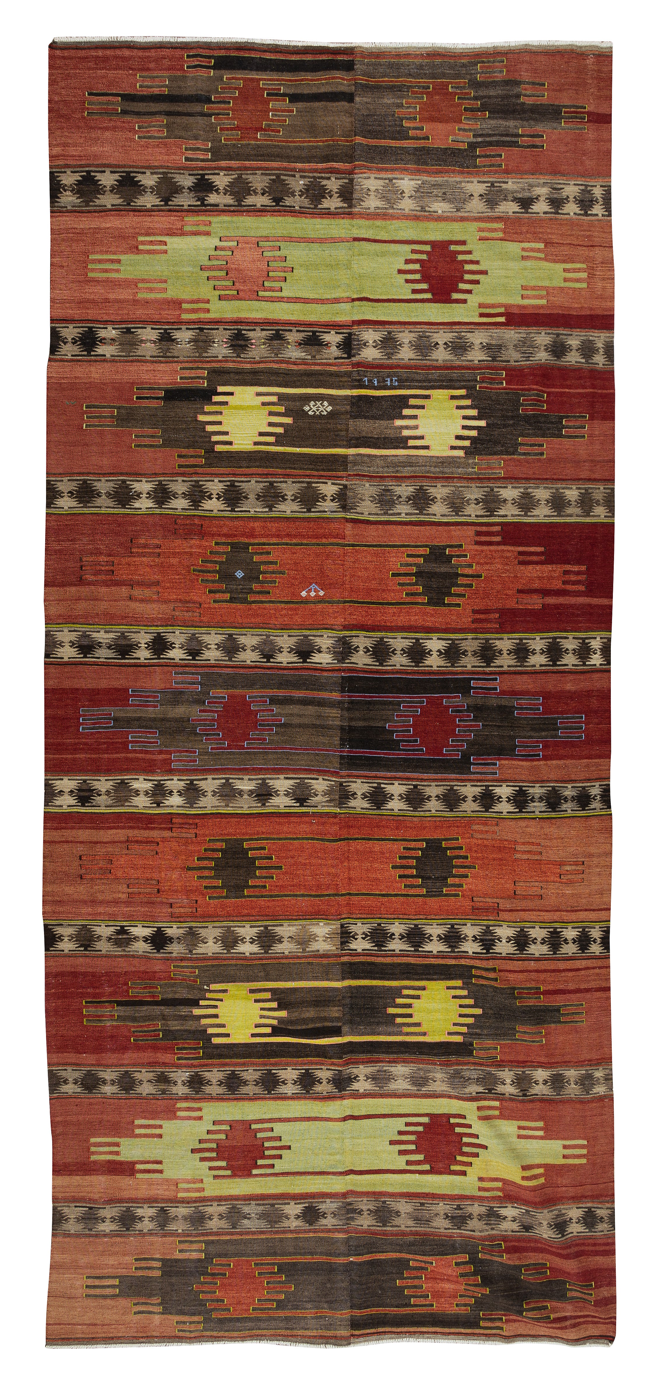 6.4x14 Ft Handmade Nomadic Turkish Runner Kilim 'Flat Weave', Vintage Ethnic Rug For Sale