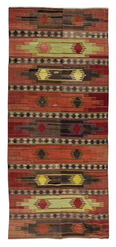 6.4x14 Ft Handmade Nomadic Turkish Runner Kilim 'Flat Weave', Vintage Ethnic Rug