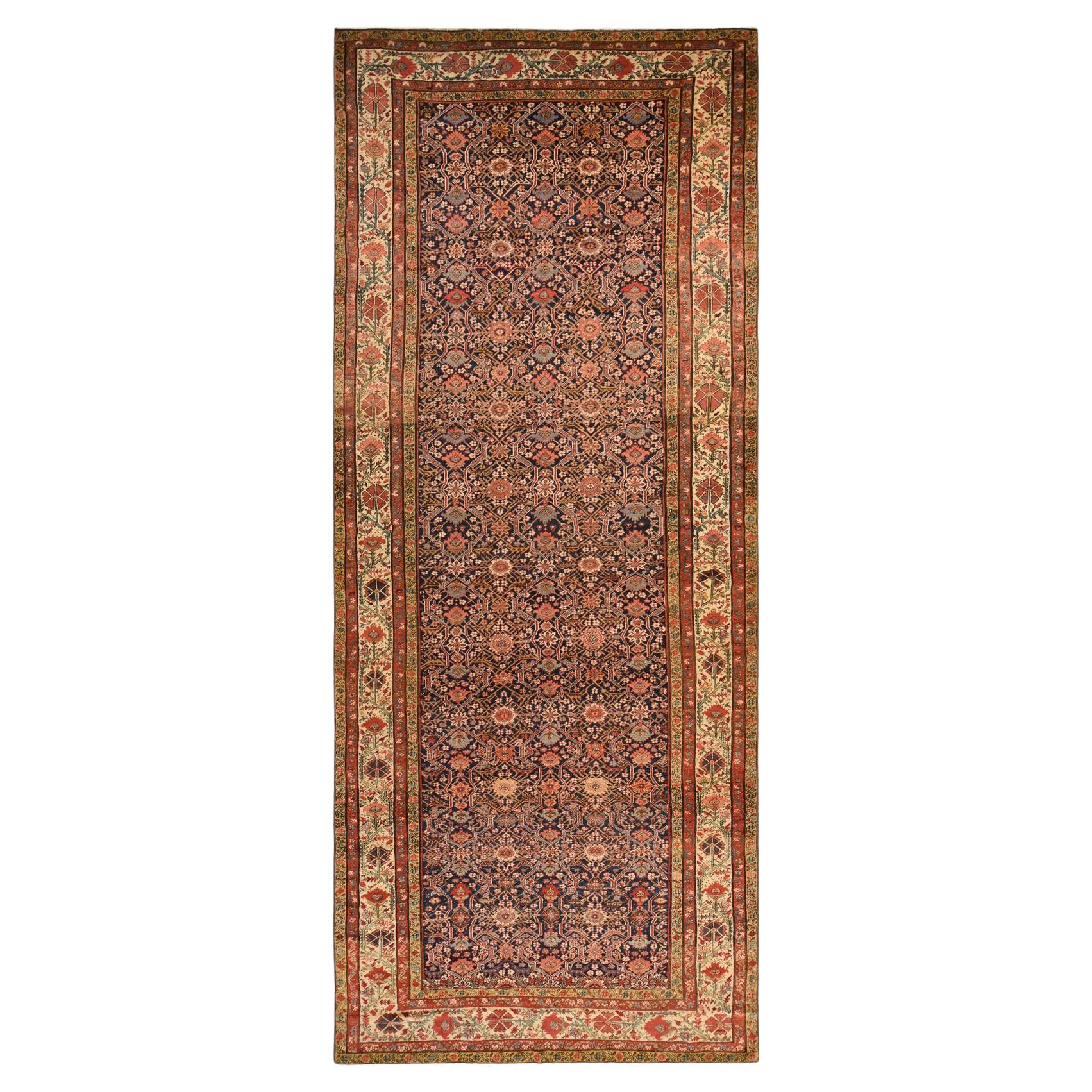 6'4 "x16'3" Marineblau Antik Persisch Fereghan Sarouk Handgeknüpft Wolle Läufer Teppich im Angebot