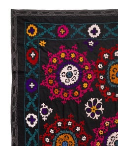 6.4x7.8 Ft Silk Embroidery Bed Cover. Black Wall Hanging. Needlework Tablecloth