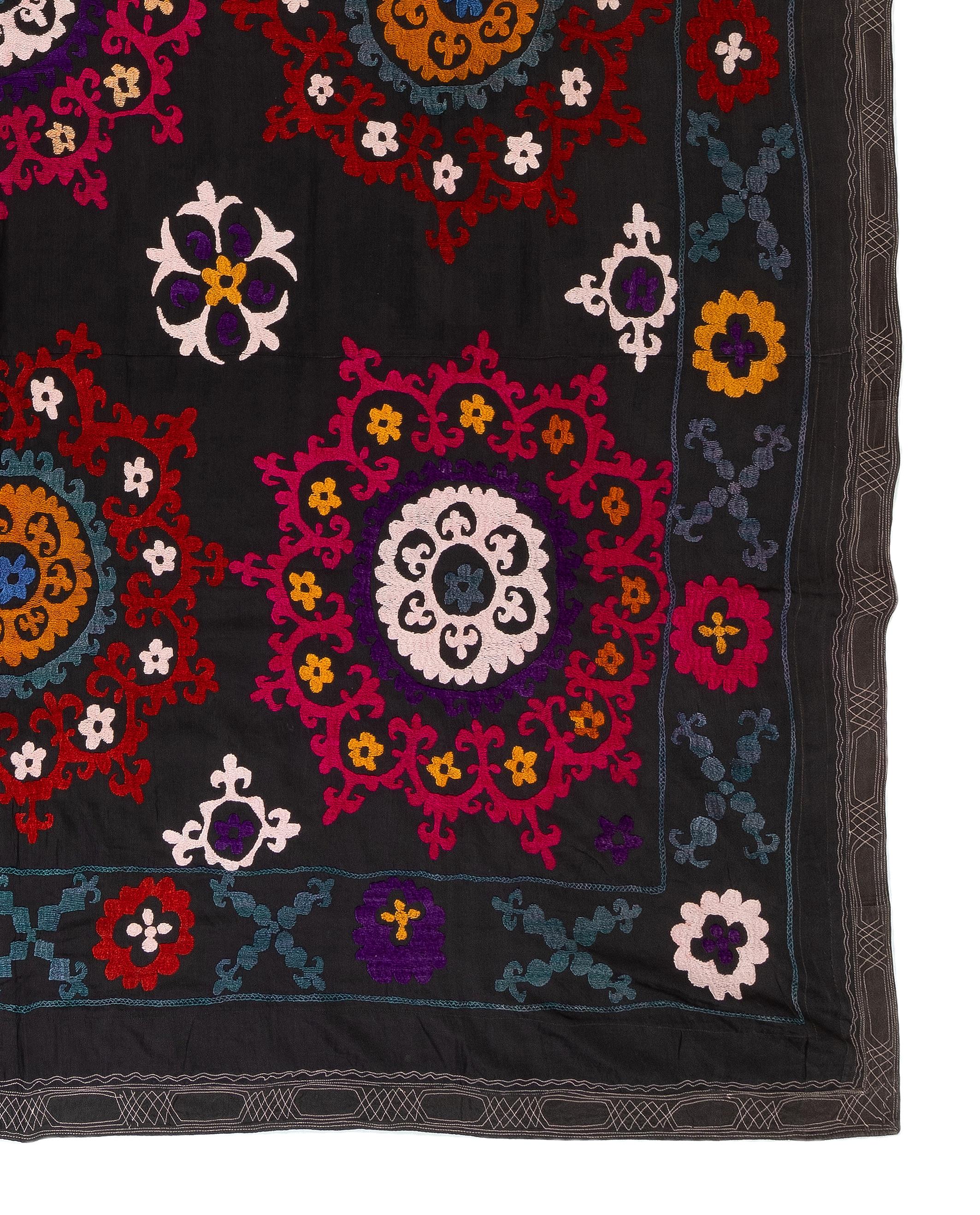 Embroidered 6.4x7.8 Ft Silk Embroidery Bed Cover. Black Wall Hanging. Needlework Tablecloth For Sale