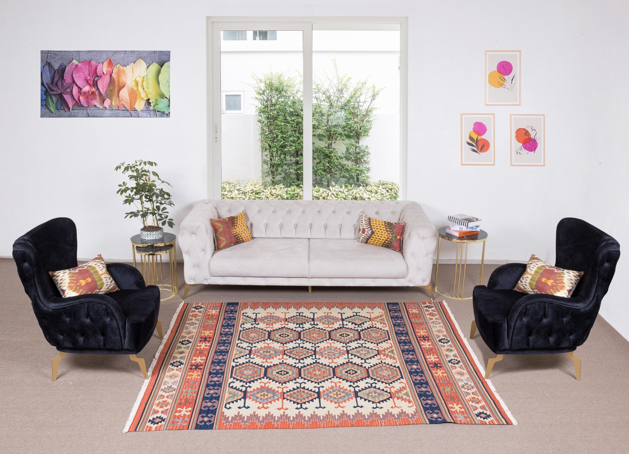 This authentic hand-woven rug made to be used by the villagers in Central Anatolia. 100% organic wool. 
Good condition and cleaned professionally.
Ideal for both residential and commercial interiors.
We can supply a suitable rug-pad if requested for