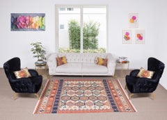 Kilim turco vintage de 6,4 x 7,8 pies "tejido plano", totalmente de lana, alfombra única hecha a mano