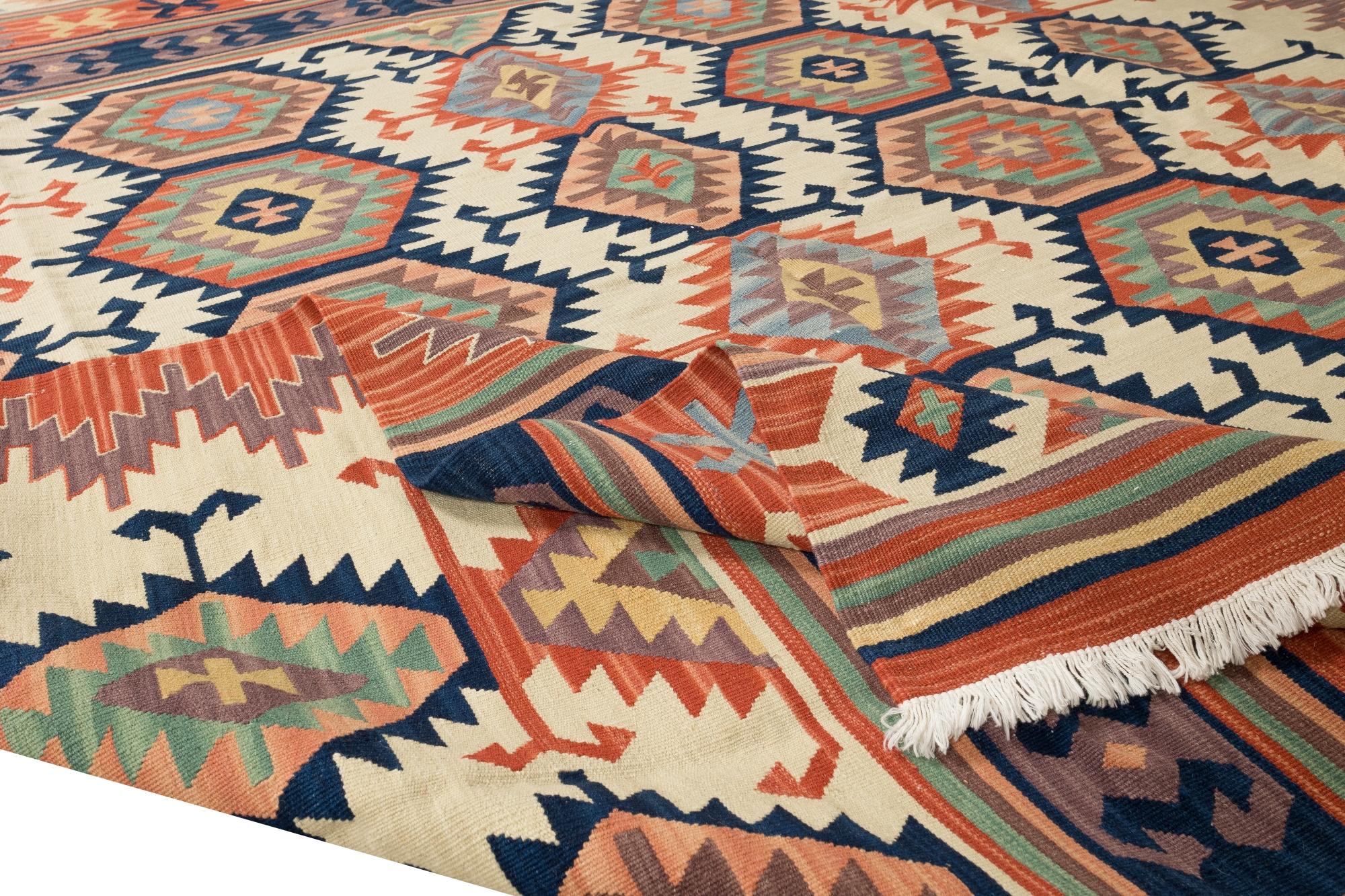 Hand-Woven 6.4x7.8 Ft Vintage Turkish Kilim 'Flat-Weave', All Wool, Unique Handmade Rug For Sale