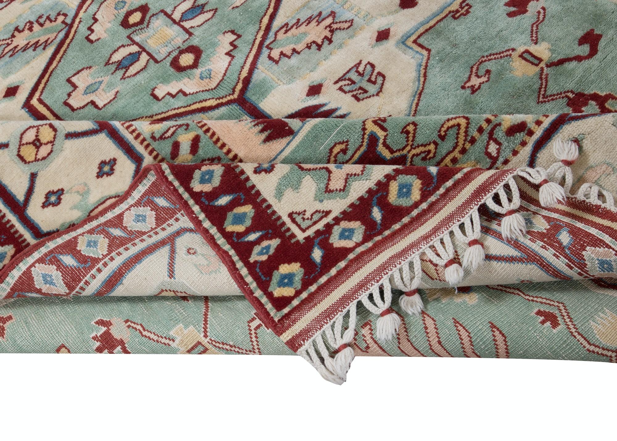 Rustic 6.4x8 Ft Handmade Area Rug, Unique Vintage Turkish Carpet with Fringe, 100% Wool For Sale