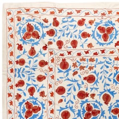 6.4x8.3 Ft Silk Embroidery Bed Cover, Suzani Wall Hanging, Decorative Tablecloth