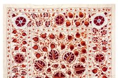 6.4x8.3 ft Silk Hand Embroidery Bed Cover, Suzani Wall Hanging, Table Cover