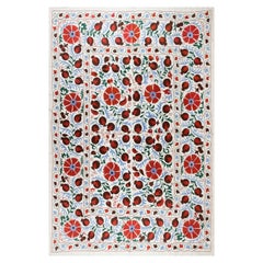 6.4x8.4 Ft Silk Embroidered Wall Hanging, Handmade Bedspread, Suzani Tapestry