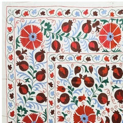 6.4x8.4 Ft Silk Embroidered Wall Hanging, Handmade Bedspread, Suzani Tapestry