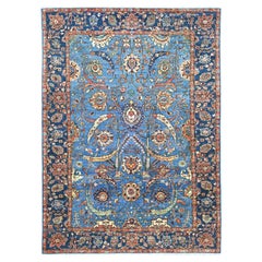 6'4 "x8'8" Azul Colección Aryana Diseño Hoja de Hoz Anudada a Mano Alfombra de Pura Lana