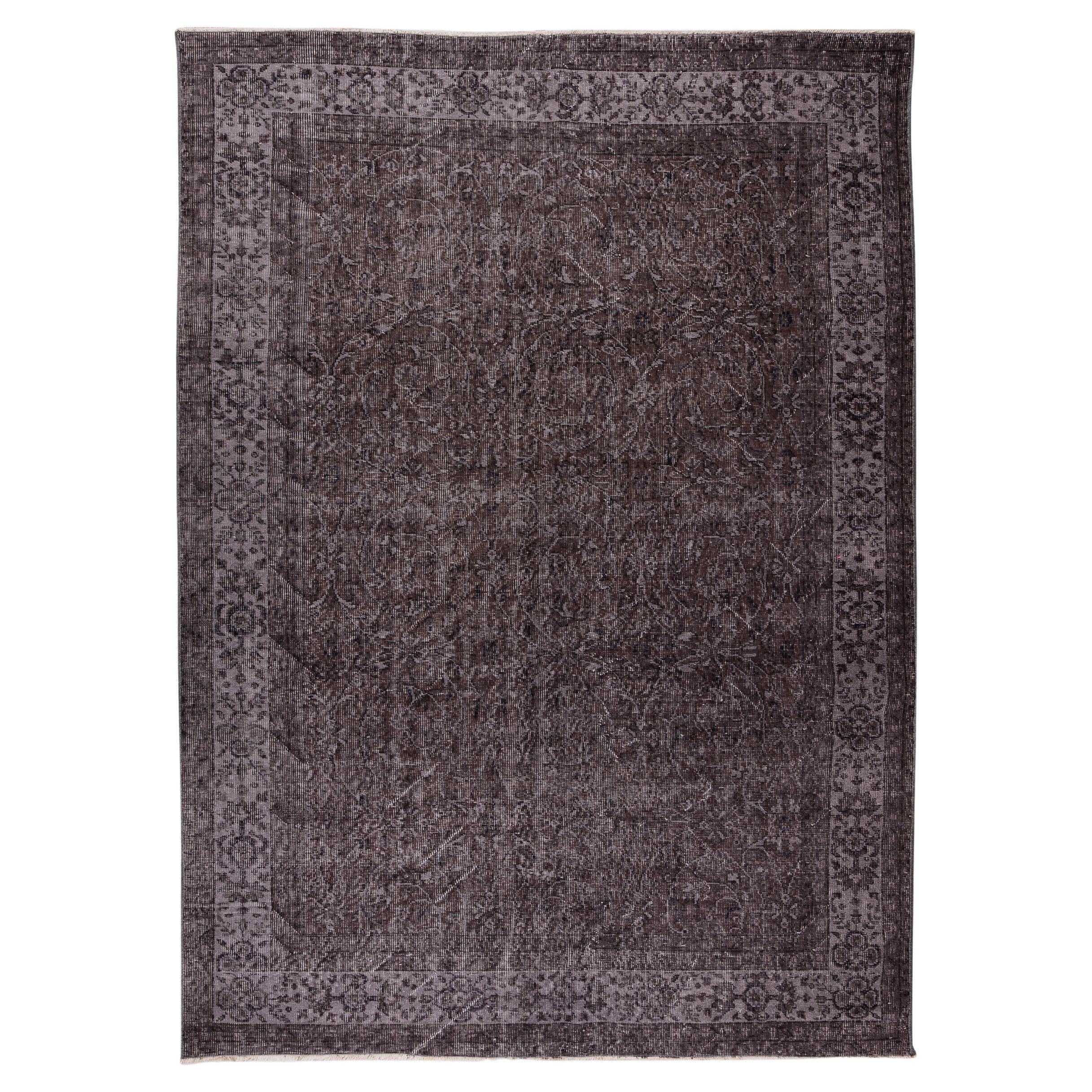 6.4x8.8 Ft Handmade Vintage Turkish Wool Rug Re-Dyed in Brown 4 Modern Interiors For Sale