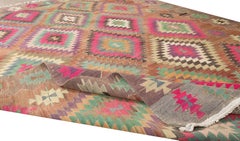6.4x8.8 Ft Colorful Geometric Vintage Nomadic Kilim Rug, 100% Handspun Wool