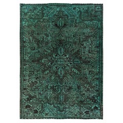 6'4"x8'9" Green Overdyed Vintage Persian Heriz Hand Knotted Wool Oriental Rug