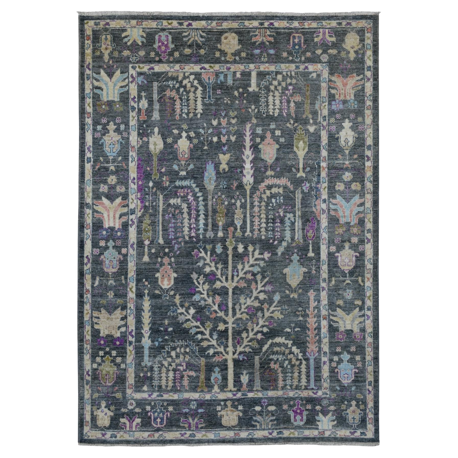 6
4"x8
9" Hand Knotted Angora Oushak Willow Tree Design Soft Velvety Wool Rug For Sale