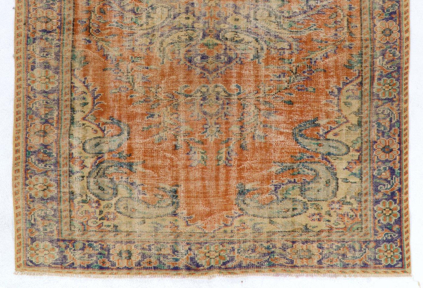 Hand-Knotted 6.4x9 ft Mid-20th Century Handmade Turkish Oushak Area Rug Made of Organic Wool For Sale