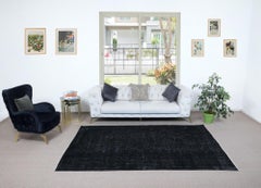 6.4x9 Ft Plain Black Area Rug, Handknotted and Handwoven in Isparta, Turkey