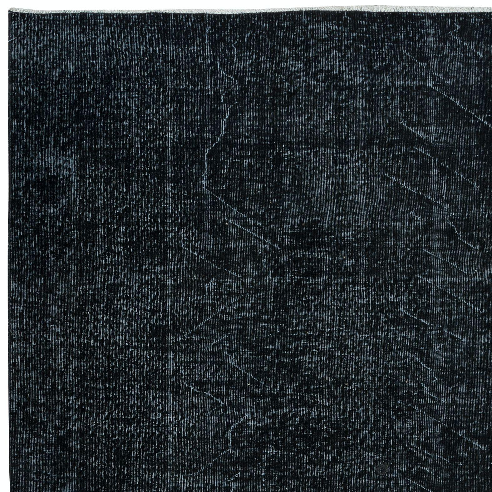 Turkish 6.4x9 Ft Plain Black Area Rug, Handknotted and Handwoven in Isparta, Turkey For Sale
