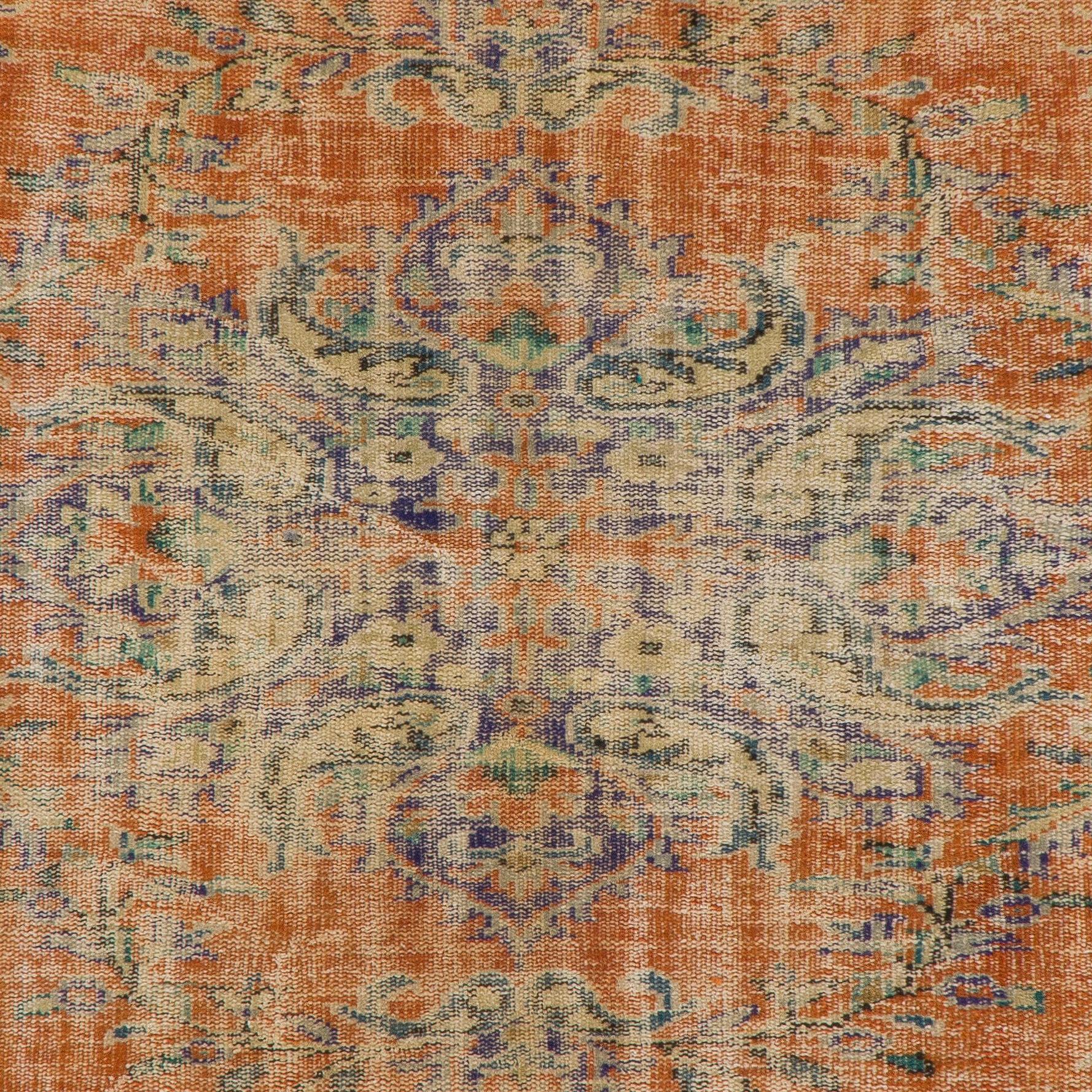 6.4x9 ft Vintage Handmade Türkische Wolle Bereich Teppich mit Medaillon Design (Rustikal) im Angebot