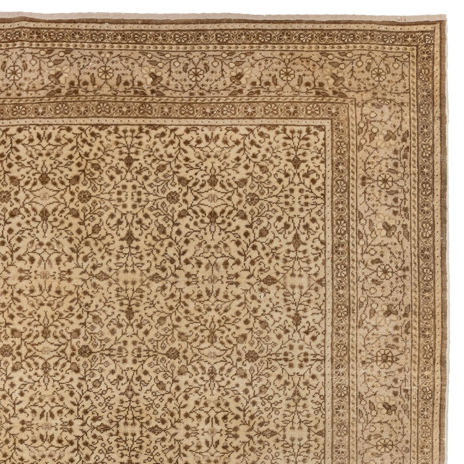 Alfombra Turca Vintage Kyseri Beige y Marrón con Diseño Floral 6,4 x 9 pies Turco en venta
