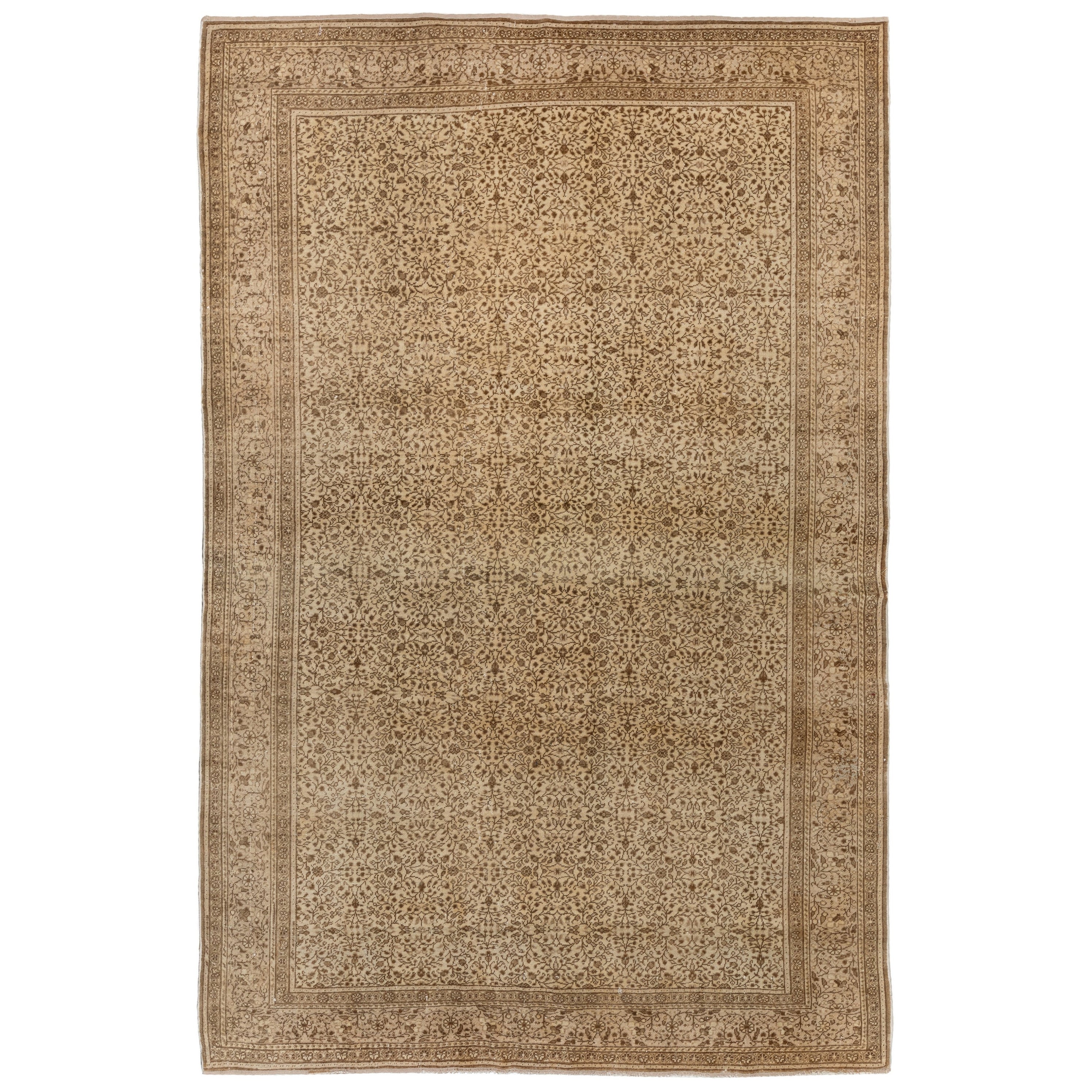 6.4x9 Ft Vintage Turkish Kyseri Area Rug in Beige & Brown mit floralem Design