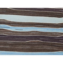 6'4 "x9' Handgewebter Kilim Flachgewebe Braun und Blau Berg Design Wollteppich
