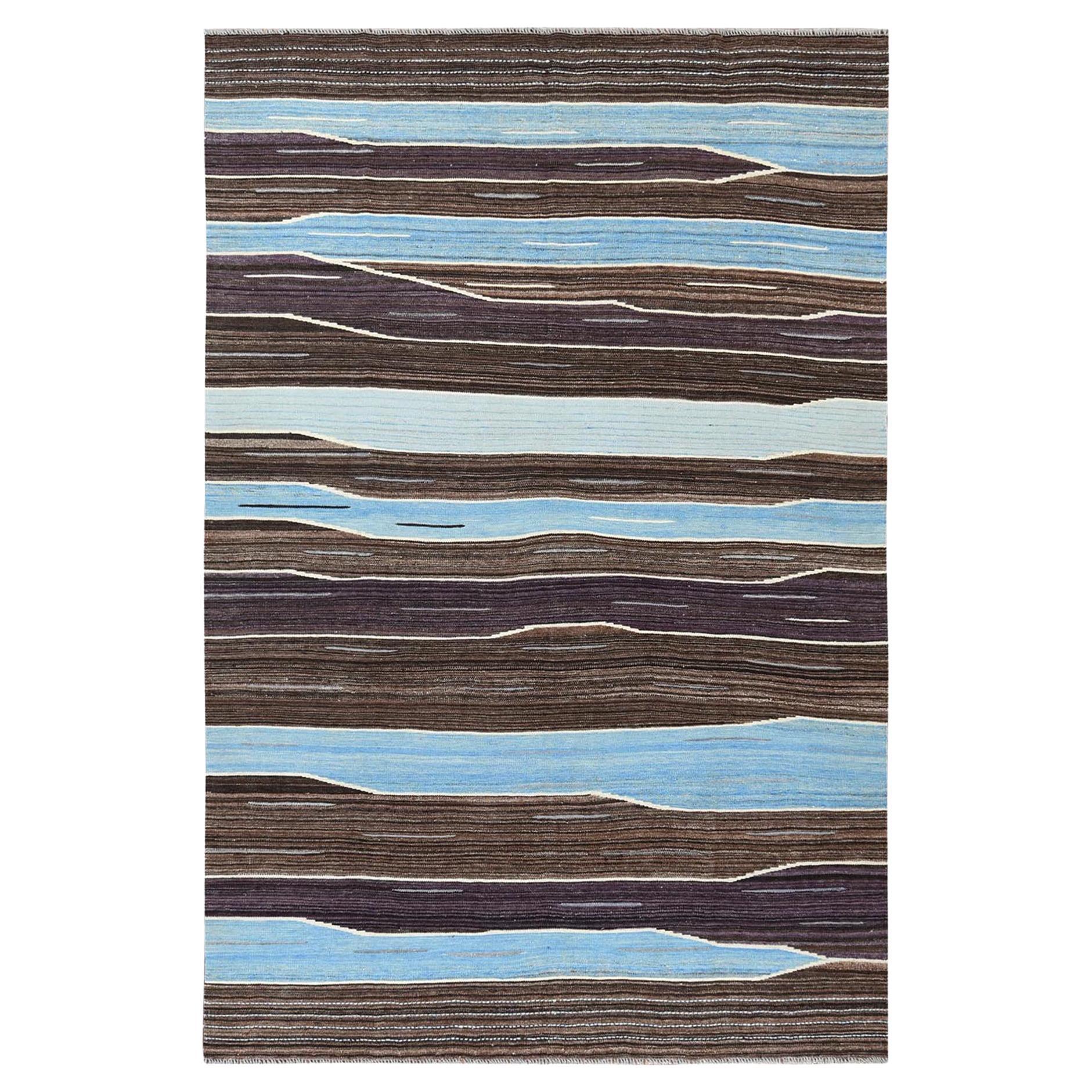 6
4 "x9
 Handgewebter Kilim Flachgewebe Braun und Blau Berg Design Wollteppich