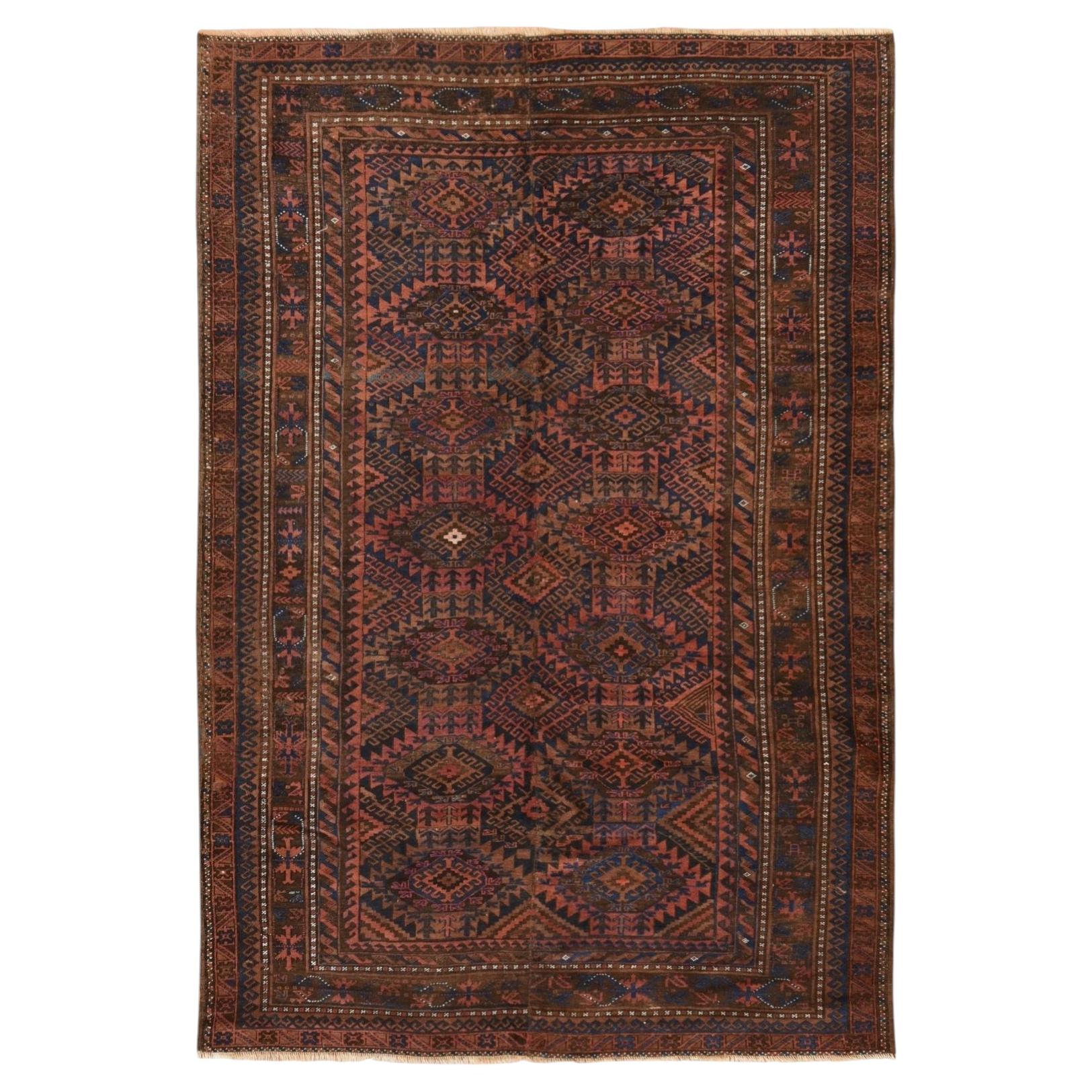6'4"x9' Rust Red Antique Zoroastrian Baluch 100% Wool Hand Knotted Oriental Rug