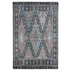 6'4"x9'2" Charcoal Black With Anatolian Design Wool Hand Knotted Oriental Rug