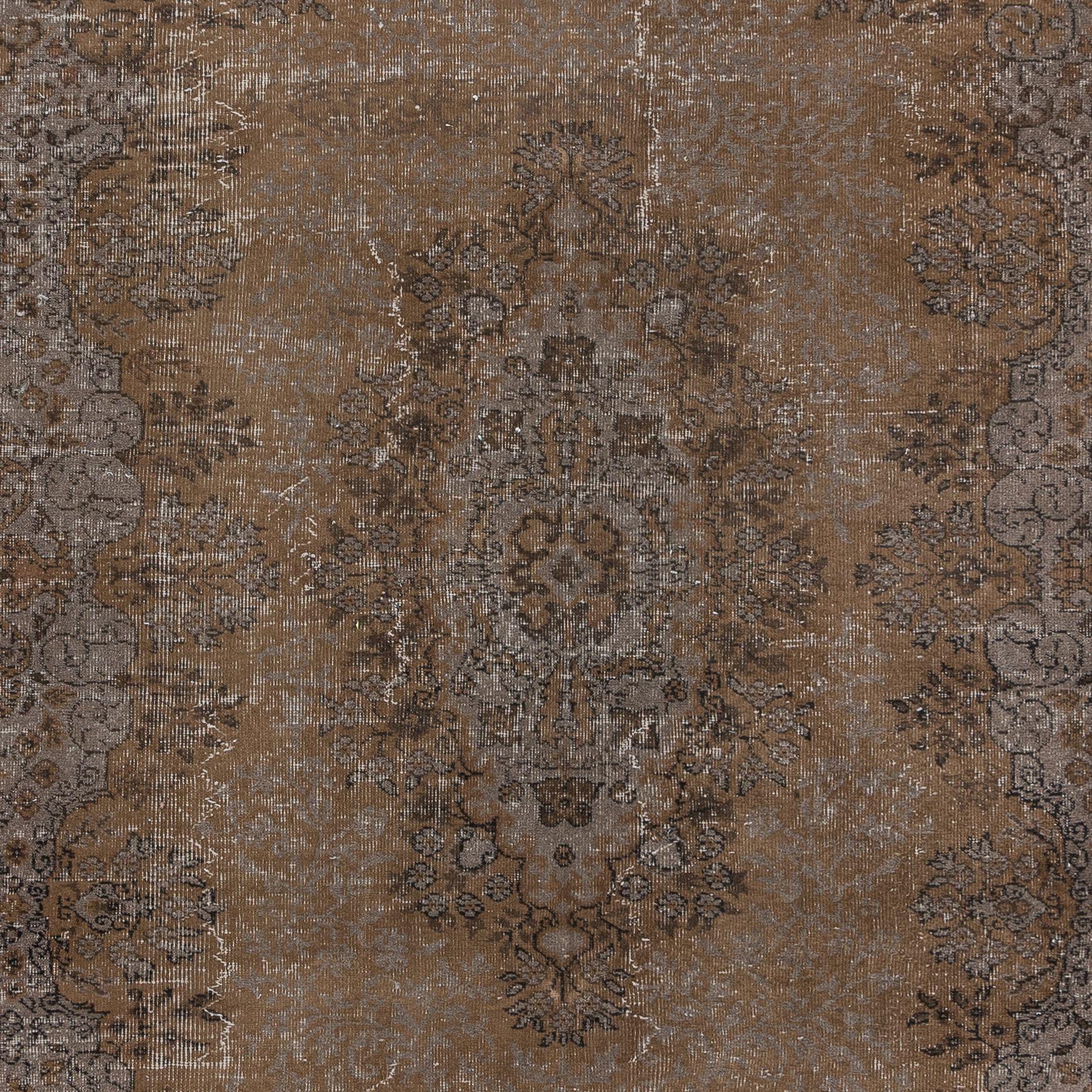 Hand-Knotted 6.4x9.2 Ft Handknotted Living Room Carpet in Brown, Turkish Medallion Design Rug For Sale