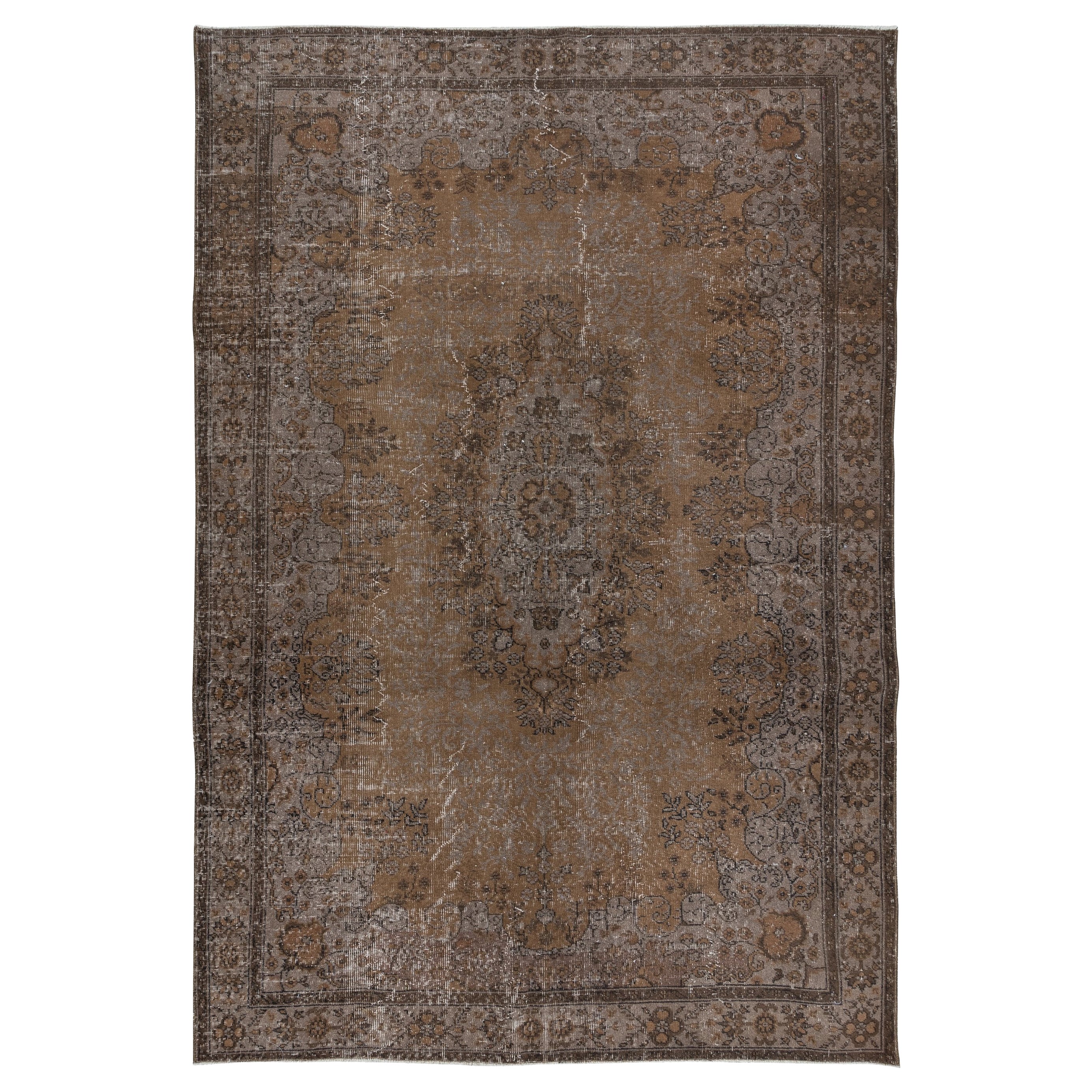 6.4x9.2 Ft Handgeknüpfter Wohnzimmerteppich in Brown, Türkischer Medaillon-Design-Teppich