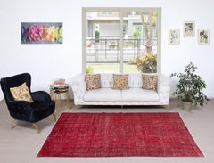 6.4x9.2 Ft Handmade Turkish Wool Rug. Vintage Overdyed Red Rug for Modern Home