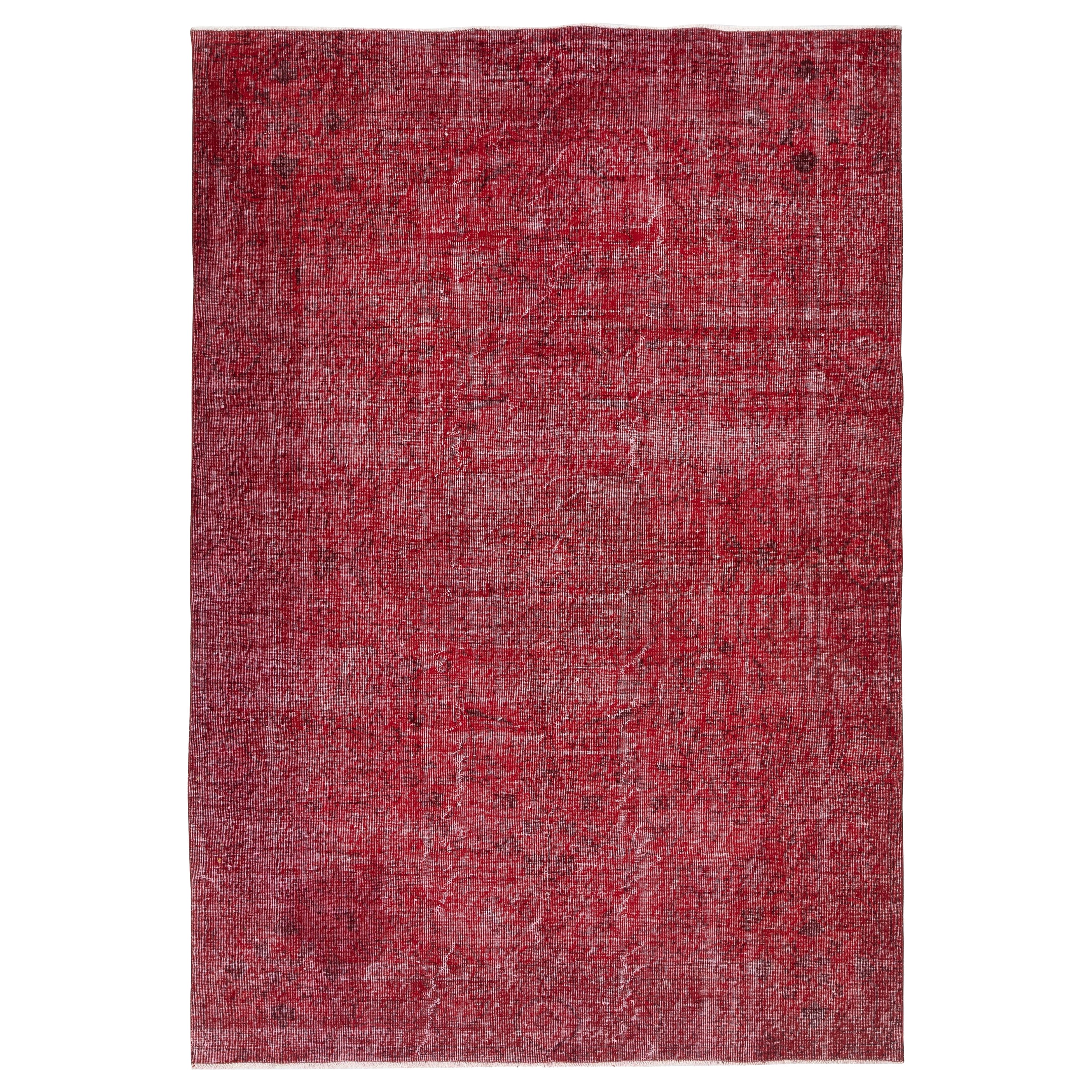 6.4x9.2 Ft Handgefertigter Türkischer Wollteppich. Überfärbter roter Vintage-Teppich für modernes Zuhause