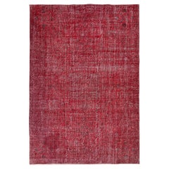 6.4x9.2 Ft Handgefertigter Türkischer Wollteppich. Überfärbter roter Vintage-Teppich für modernes Zuhause