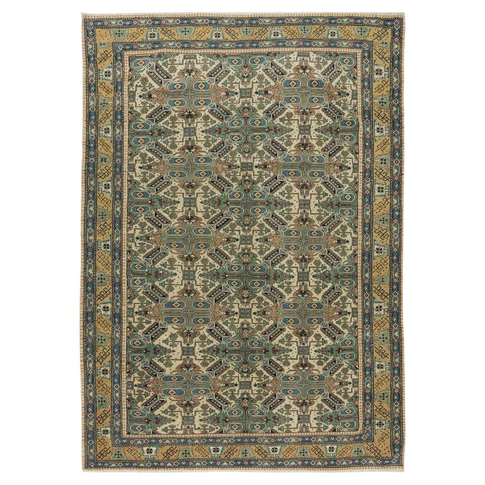 Vintage Area Rug, Handmade Traditional Oriental Olive Green Wool Rug ...