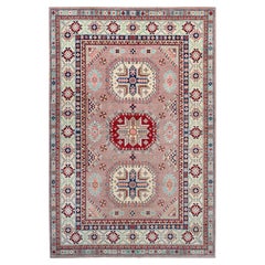 6'4 "x9'2" Sepia Rose Rose Laine organique nouée à la main Tapis oriental à motifs Kazak