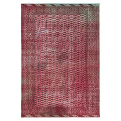 6'4"x9'3" Blush Red Overdyed Vintage Turkoman Handgeknüpfter Orientalischer Teppich aus aller Wolle, handgeknüpft