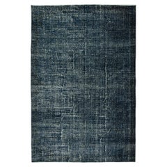 6.4x9.4 Ft Handmade Vintage Turkish Rug Over-Dyed in Navy Blue for Modern Homes