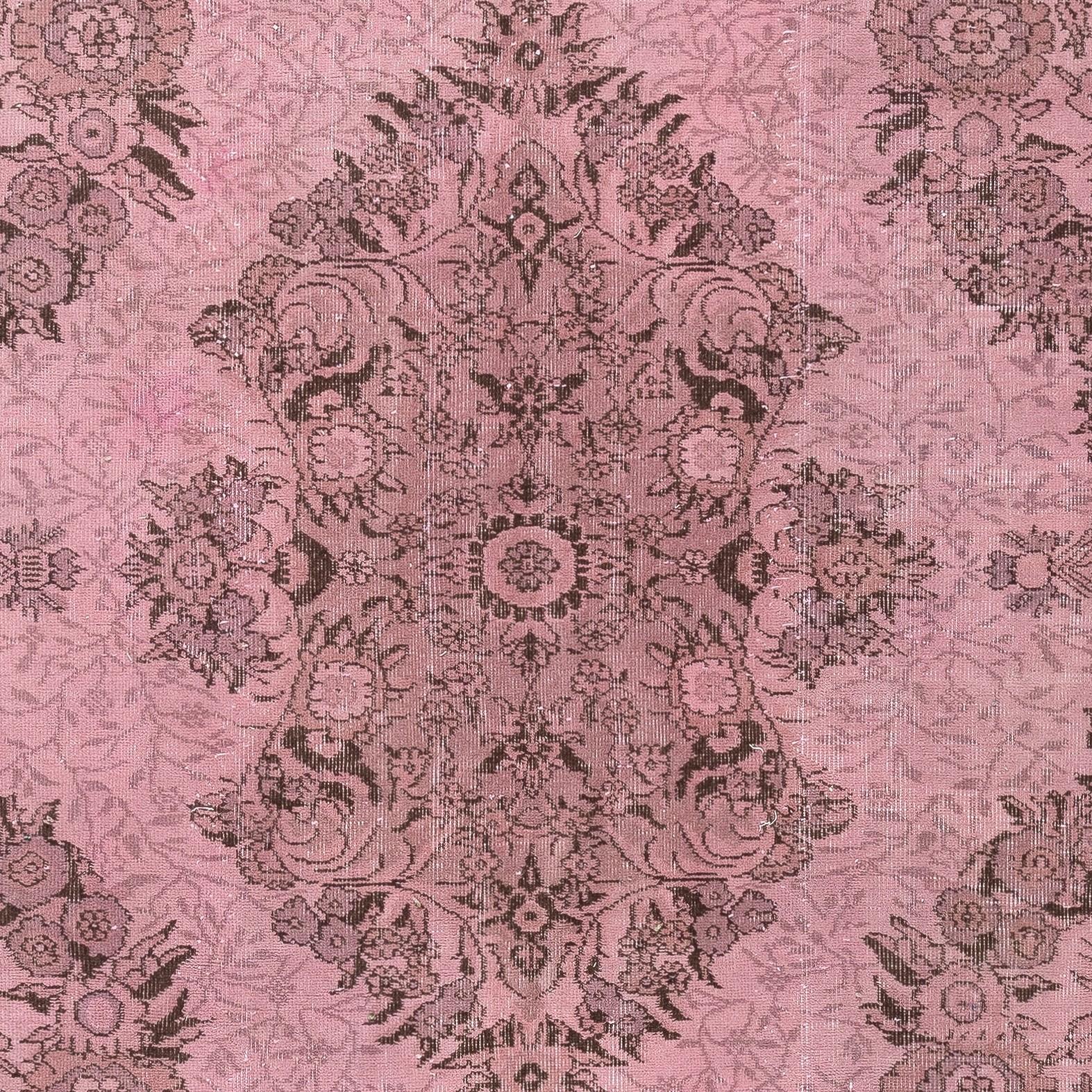 Noué à la main 6.4x9.4 Ft Pink Area Rug for Modern Interiors, Hand-Knotted in Turkey (Tapis noué à la main en Turquie) en vente