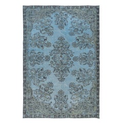 6.4x9.4 Ft Turkish Handmade Floral Rug in Light Blue, Modern Sky Blue Carpet (tapis moderne bleu ciel)