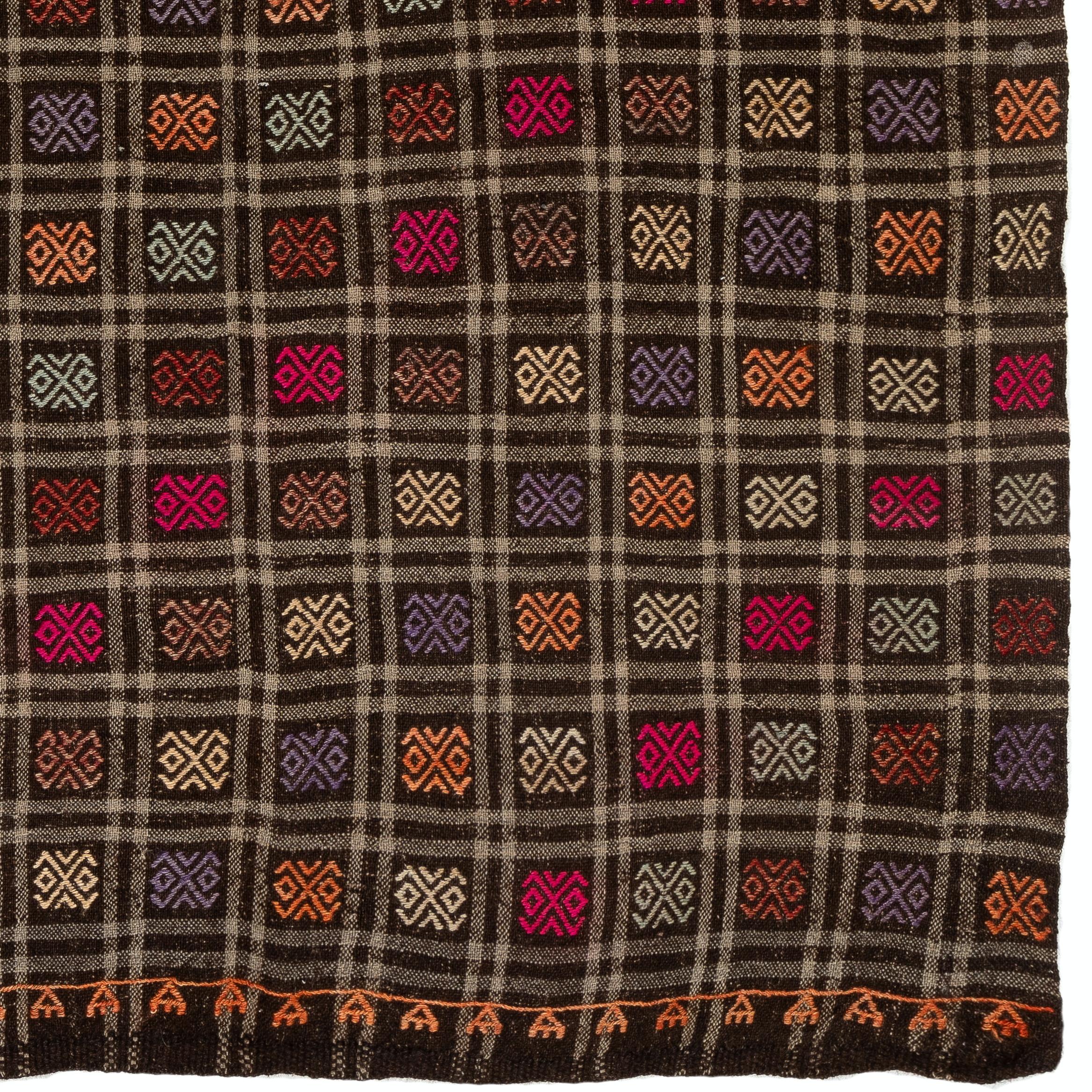 20th Century 6.4x9.4 Ft Vintage Turkish Jijim Kilim, Unique Rug, Hand-Woven Carpet, 100% Wool For Sale